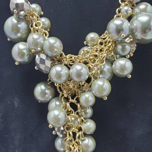 Ali khan Parisian green pearls and cluster necklace with crystal beads - Picture 5 of 10